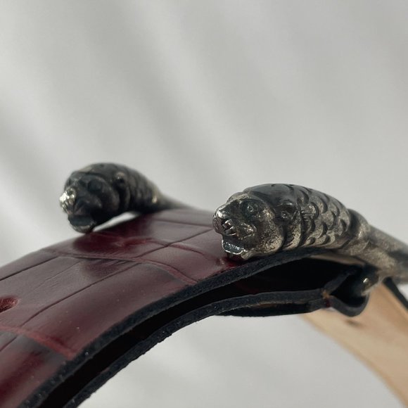BERGÉ GENUINE RED LEATHER LION HEAD BUCKEL BELT